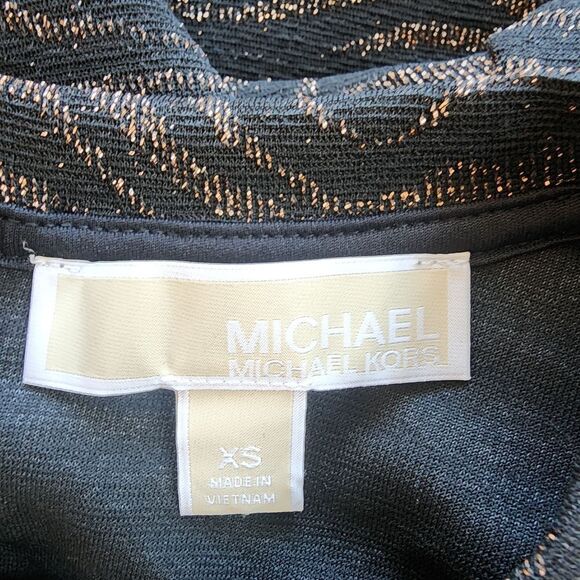Michael Kors Black & Gold Printed Flounce Trim Dress (XS) - Picture 7 of 7